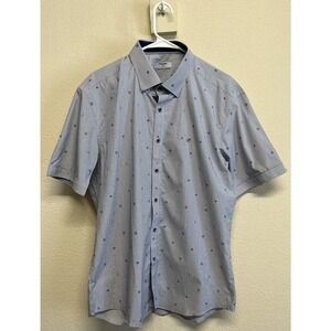 Renoma Paris Men's Blue Striped Nautical Short Sleeve Button Shirt Size 52/110 L